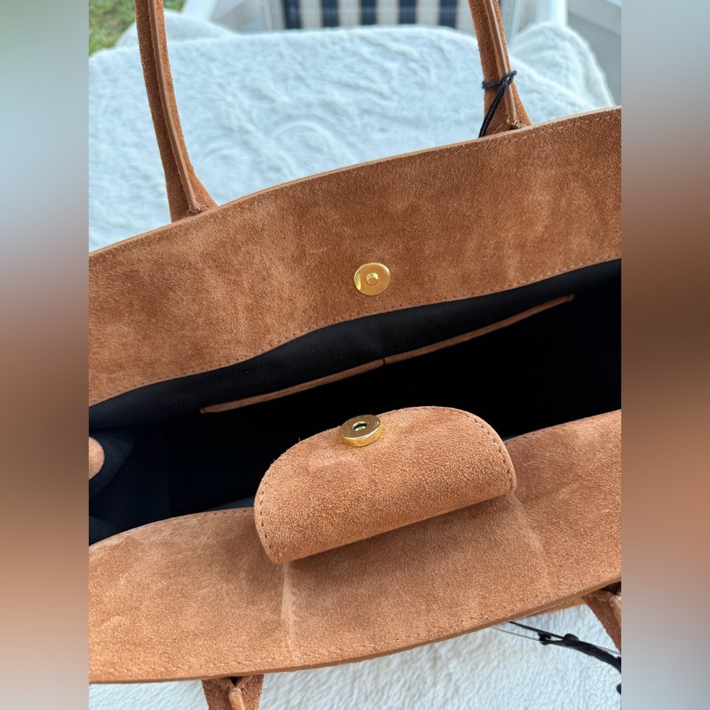 Clearance! Viral Cognac Suede Leather Tote Satchel Bag NWT . - Picture 7 of 16